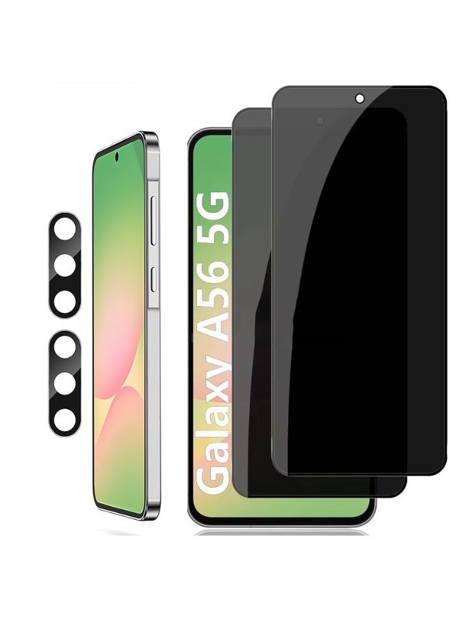 2+2 Pack for Samsung Galaxy A56 Privacy Screen Protector & Camera Lens Protector, Anti Spy Shatterproof Tempered Glass Film with Easy Installation Frame, Bubble Free Case Friendly - Image 1