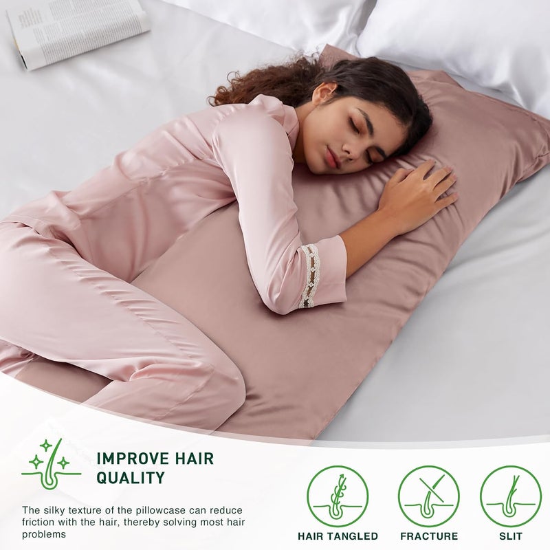 Love's cabin Satin Body Pillow Pillowcase, Similar to Silk Body Pillow Cover with Envelope Closure, Silky Cooling Long Pillowcases for Hair and Skin, 20x54 inches, Burlwood - Image 2