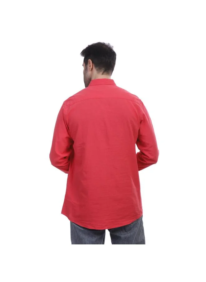 كوب قميص كتان بأكمام طويلة