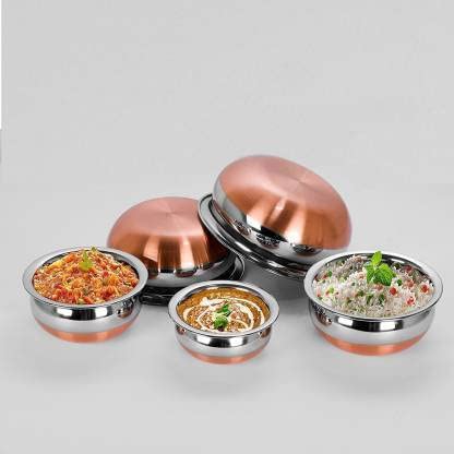 Nirvika Stainless Steel Copper Bottom Handi Set/biryani Handi/Vessel or tapeli for Cooking & Serving, Cookware Set - Capacity : 350ml, 500ml, 750ml, 1100ml, and 1500ml- 5 Pieces - Image 2