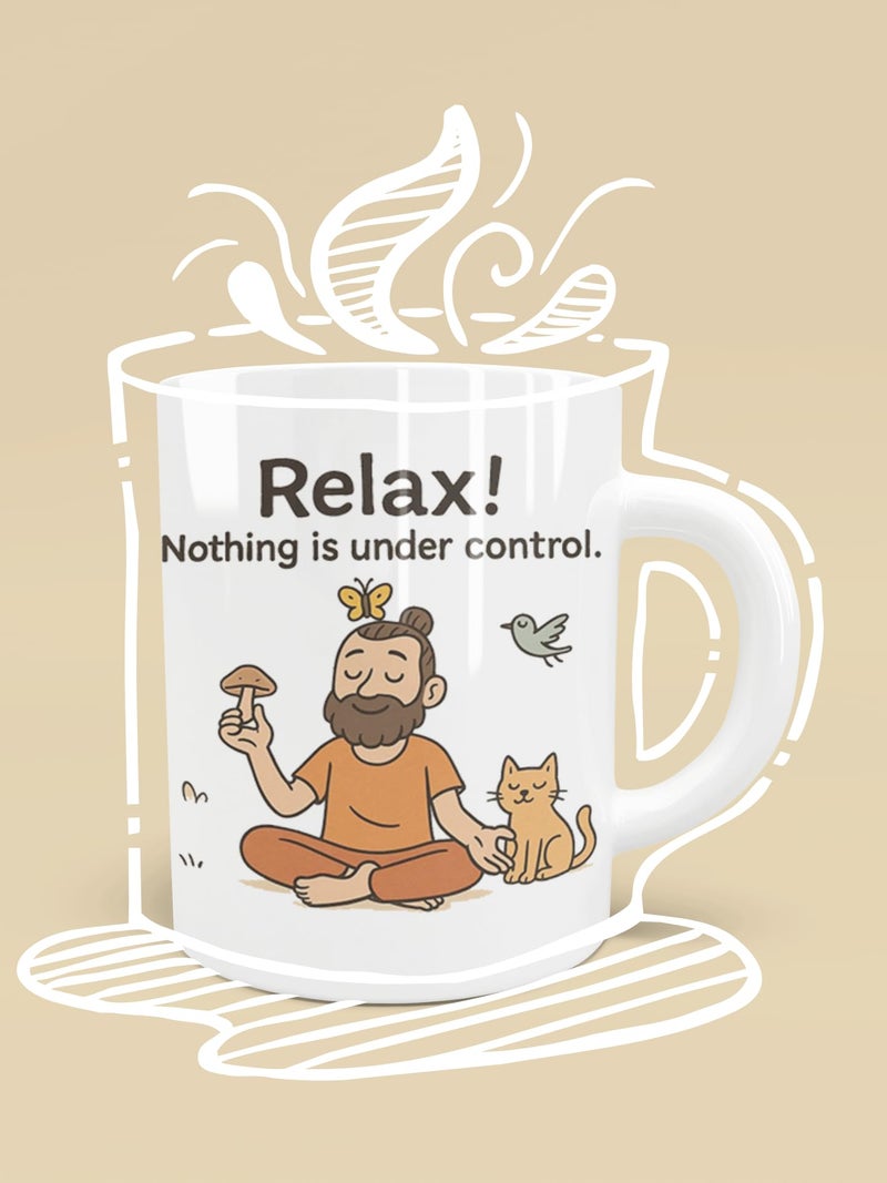 TAJNAN Relax Coffee Mug – Funny Quote “Nothing is Under Control” – Quirky Cartoon Ceramic Cup 330 ml, Gift for Friends, Office and Yoga Lovers - Image 2