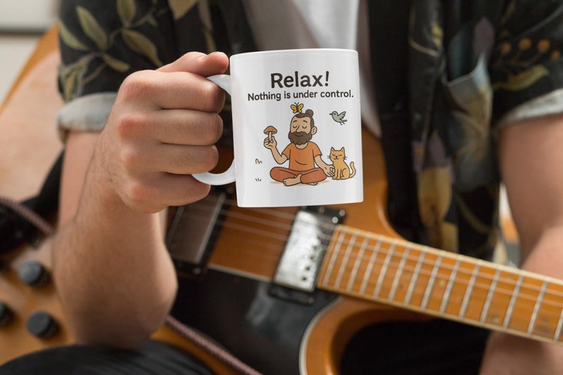 TAJNAN Relax Coffee Mug – Funny Quote “Nothing is Under Control” – Quirky Cartoon Ceramic Cup 330 ml, Gift for Friends, Office and Yoga Lovers - Image 5