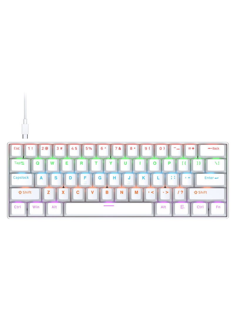 T60 Wired Gaming Keyboard, 61 Keys Blue Switch Mechanical Keyboard with Rgb Backlit white - Image 1