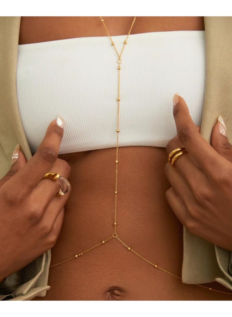 Gold Plated Body Chain for Women, Layered Bikini Waist Chain | Sexy Rhinestone Body Jewelry, Chest Belly Chain, Adjustable Fit, Crossover Design, Summer Beach Parties and Vacations - Image 2