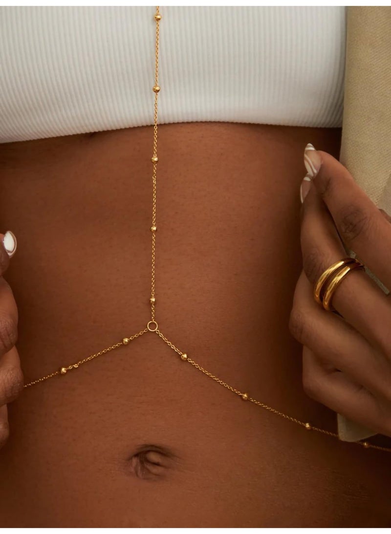 Gold Plated Body Chain for Women, Layered Bikini Waist Chain | Sexy Rhinestone Body Jewelry, Chest Belly Chain, Adjustable Fit, Crossover Design, Summer Beach Parties and Vacations - Image 5