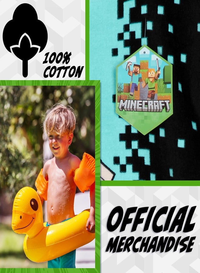 Minecraft Towelling Poncho Kids Teens Hooded Bath Towels Absorbent Beach Towel (Black/Blue, 10-13 Years) - Image 3