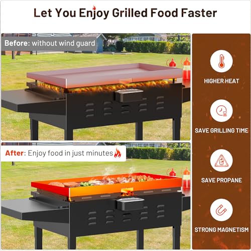 Keten Wind Guard for 36 inch Blackstone Griddle, 2-In-1 Side Guard for Use Upside & Down, Magnetic Stainless Steel Wind Screen to Protect Flames Compatible with Side Shelf, Rear Grease Cup and Hood - Image 3