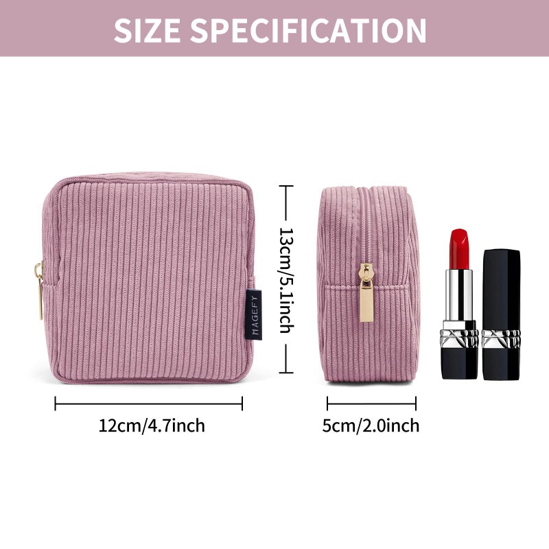 MAGEFY Small Makeup Bag for Purse Mini Cosmetics Bag Corduroy Cute Cosmetic Pouch for Women with Slip-in Pockets (Pink) - Image 2