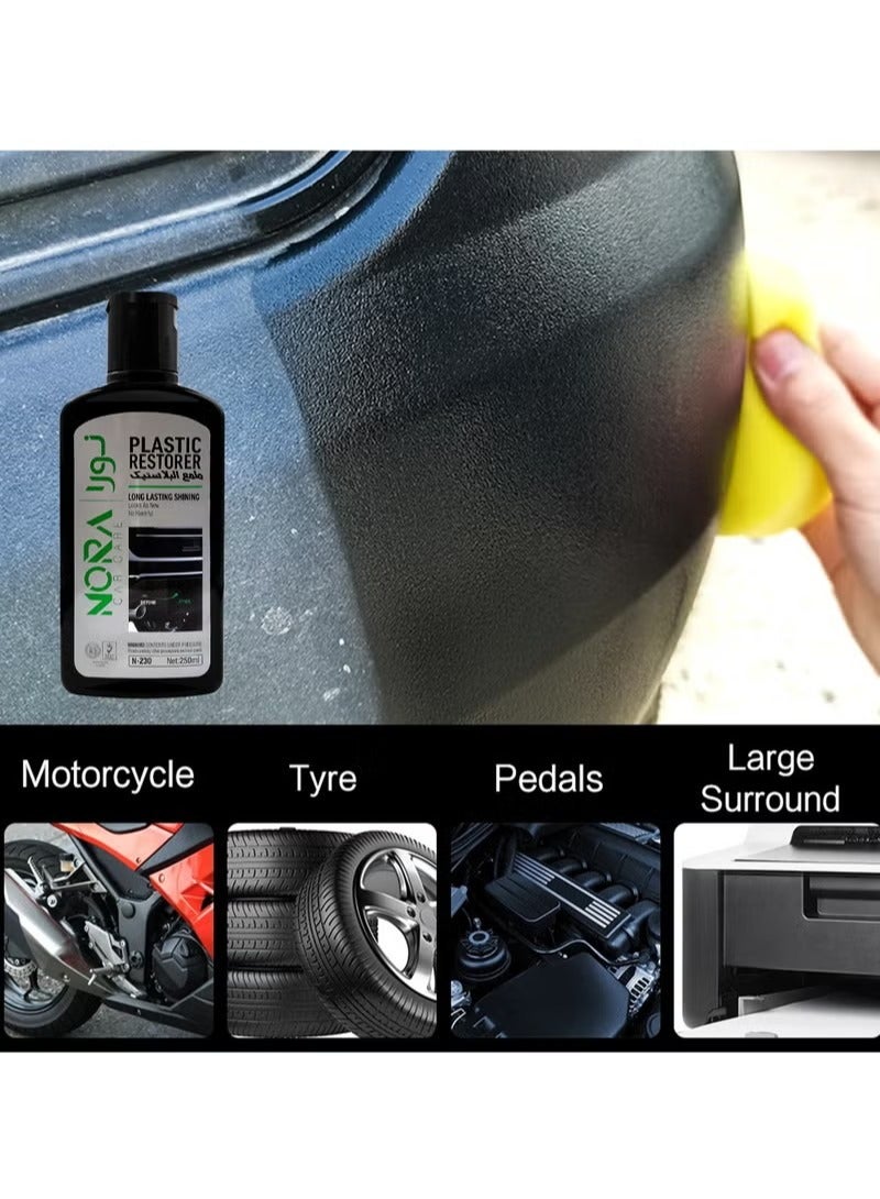 Nora Plastic Restorer for Cars – Interior & Exterior Shine and Trim Renewal – 250ml  - Image 4