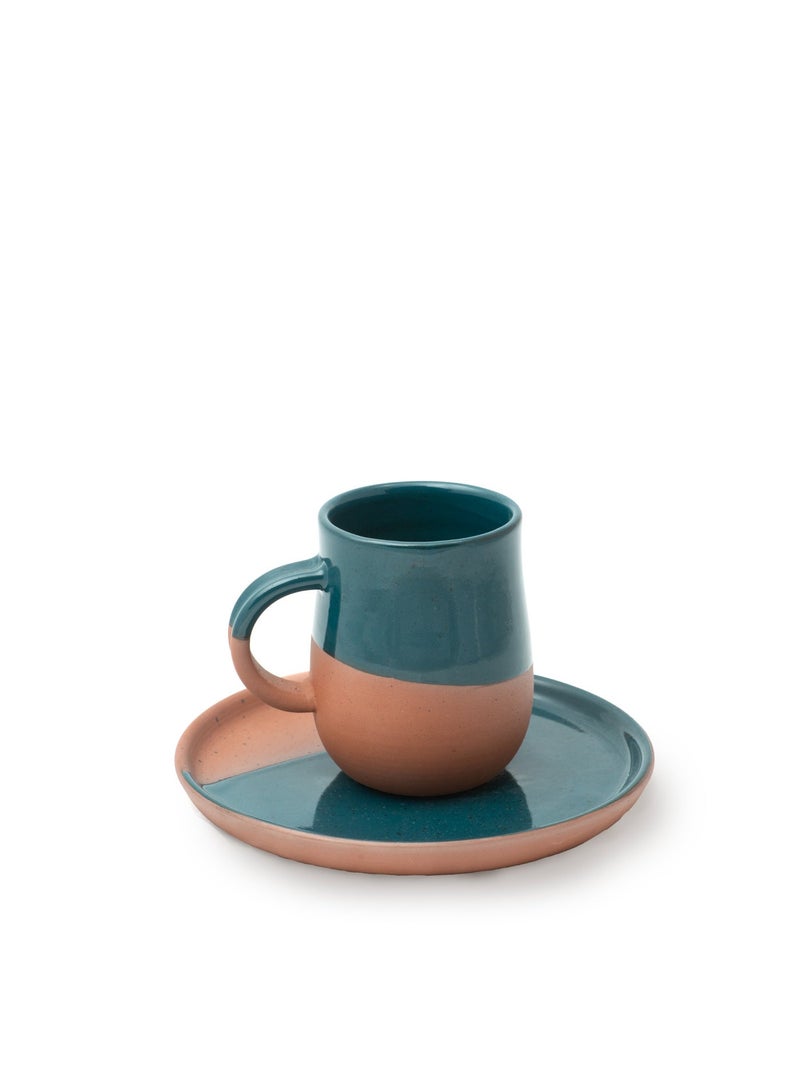 ARK Handmade Terracotta Mug & Saucer Set (Mug with Plate), Two-Tone Midnight Blue Glazed Coffee/Tea Cup, Premium Artisan Drinkware - Image 2