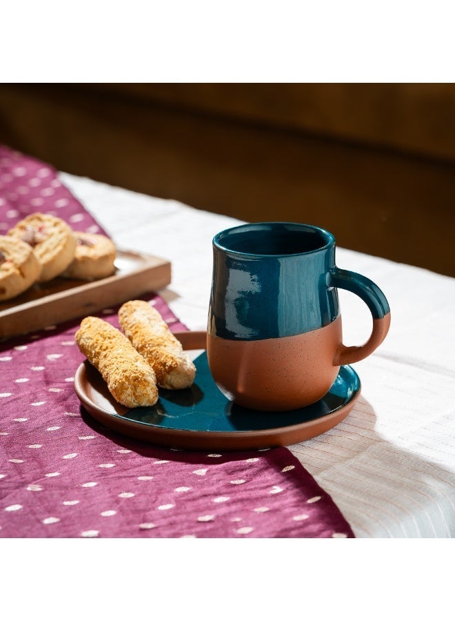 ARK Handmade Terracotta Mug & Saucer Set (Mug with Plate), Two-Tone Midnight Blue Glazed Coffee/Tea Cup, Premium Artisan Drinkware - Image 4