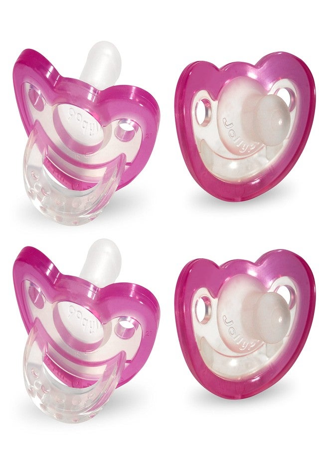 RaZbaby Jollypop Pacifier for Babies 3 Months and Up, USA Made, Natural Shaped Orthodontic Binky, Lovingly Shared in NICUs & Hospitals Worldwide, Medical-Grade 100% BPA-Free - 4 Pack - Pink - Image 1
