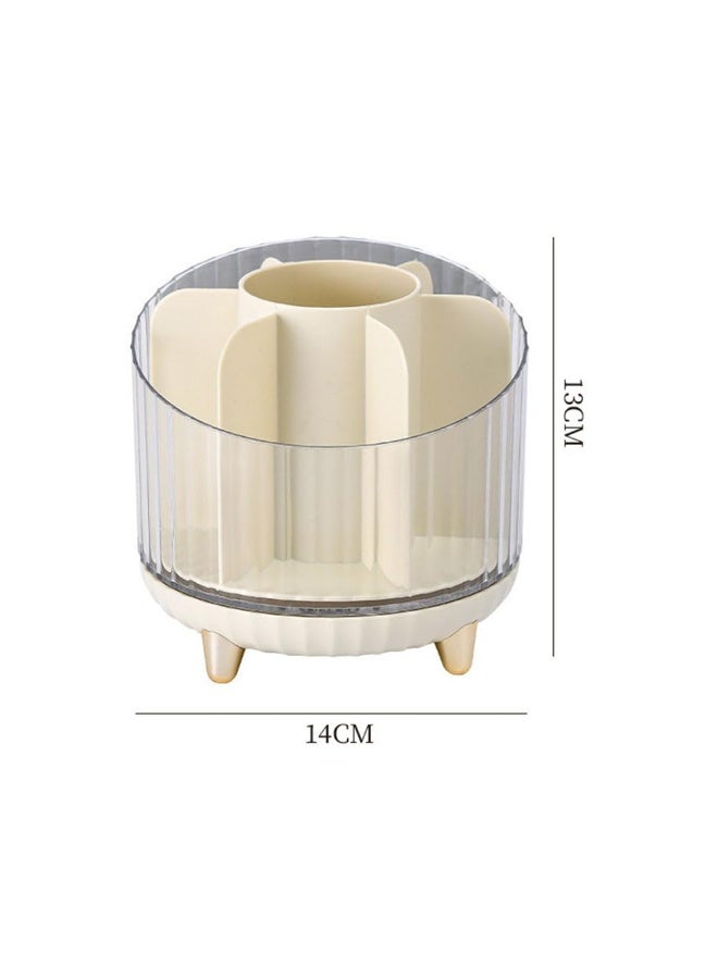 JZS Rotating Makeup Brush Holder, 360 Rotating Cosmetics Makeup Brush Organizer with 7 Compartment, Makeup Organizer for Vanity, Home Office Supplies Storage Case(White) - Image 2
