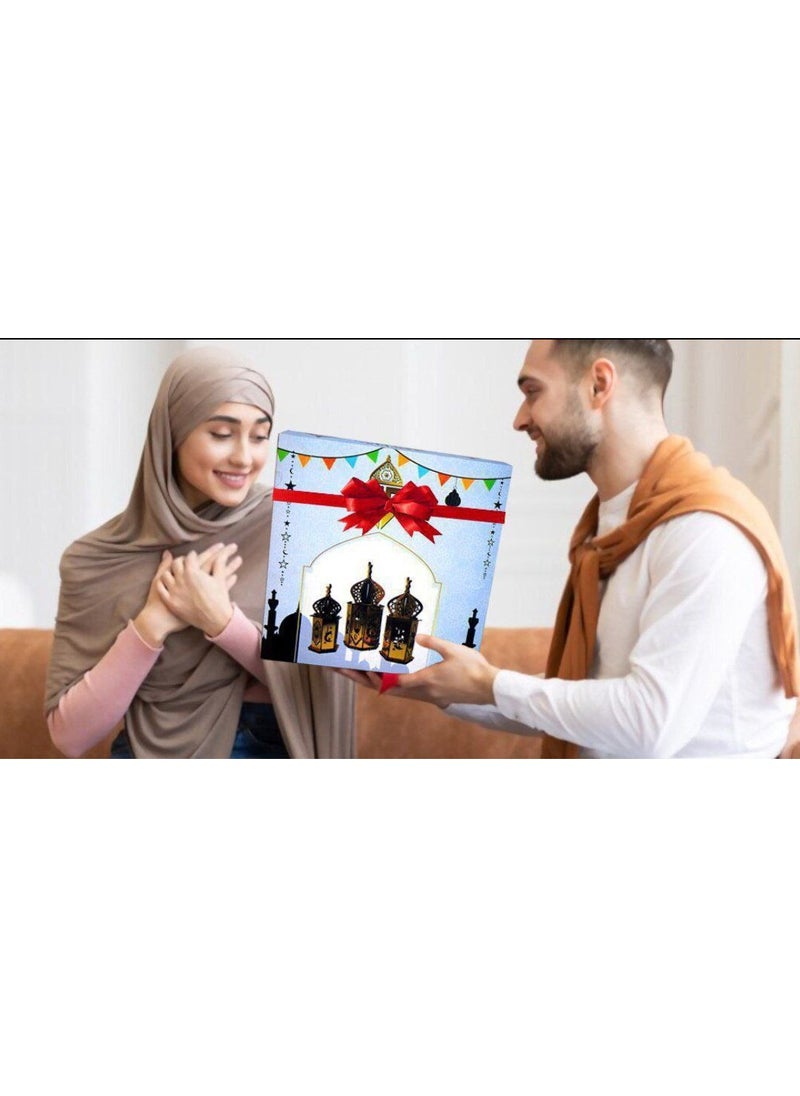 Modern Ramadan 3-piece lantern set Get ready for Ramadan with this modern lantern set! The set of illuminated wooden lanterns comes in three different sizes, ready to light up your home and spread joy during the blessed times of worship and iftar. The dimensions of the lanterns are 29 cm, 24 cm, and 20 cm, multi-colored