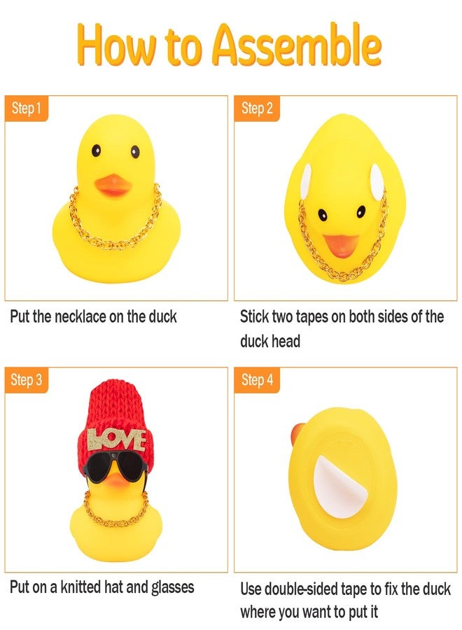 wonuu Car Dashboard Rubber Ducks Saint Valentine's Day Decorations, Christmas Eve Rubber Ducky for Car Ornament Cute Duck with Love Knit Hat, Glasses, Necklace, Black - Image 4