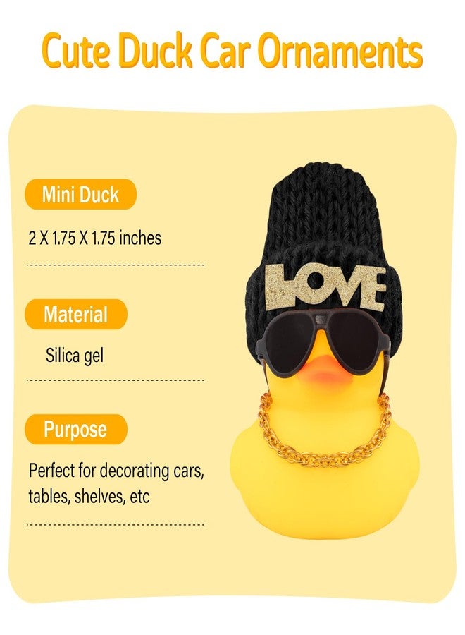 wonuu Car Dashboard Rubber Ducks Saint Valentine's Day Decorations, Christmas Eve Rubber Ducky for Car Ornament Cute Duck with Love Knit Hat, Glasses, Necklace, Black - Image 2