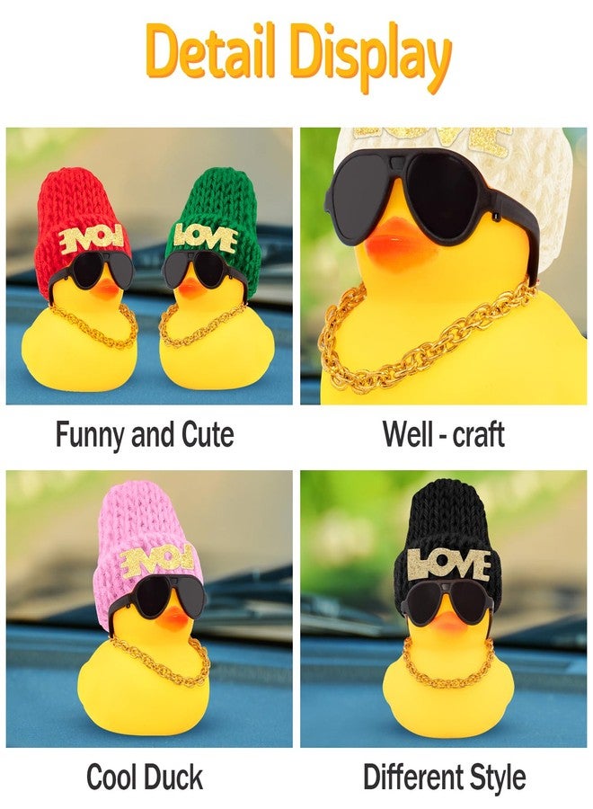 wonuu Car Dashboard Rubber Ducks Saint Valentine's Day Decorations, Christmas Eve Rubber Ducky for Car Ornament Cute Duck with Love Knit Hat, Glasses, Necklace, Black - Image 5