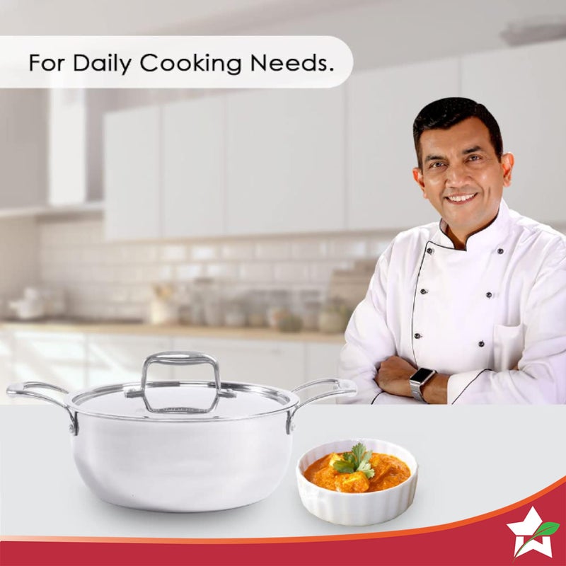 Wonderchef Nigella Tri-ply Stainless Steel 22 cm Casserole | 3.2 litres | 2.6mm Thickness | Induction Base | Compatible with All cooktops | Riveted Cool-Touch Handle | 10 Year Warranty - Image 2