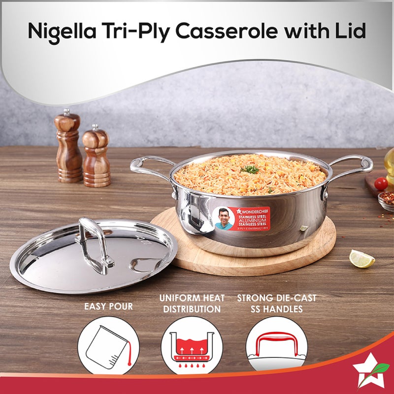 Wonderchef Nigella Tri-ply Stainless Steel 22 cm Casserole | 3.2 litres | 2.6mm Thickness | Induction Base | Compatible with All cooktops | Riveted Cool-Touch Handle | 10 Year Warranty - Image 5
