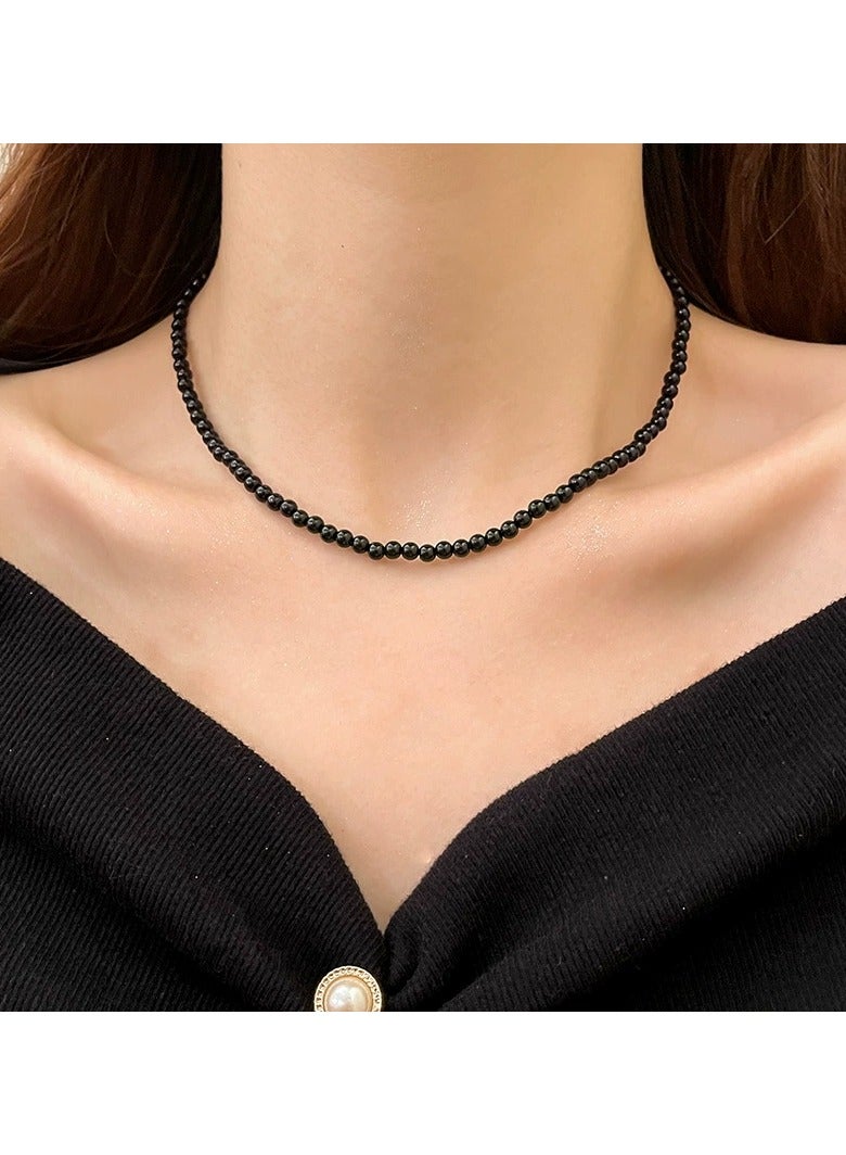 جلوسكي Black Glass Pearl Choker Necklace for Women – Elegant Faux Pearl Collar, Minimalist Vintage-Inspired Jewelry, Formal/Daily Wear - Image 1