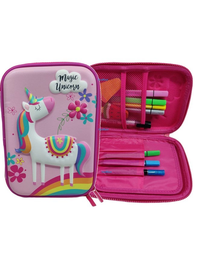فنبلاست حافظة أقلام يونيكورن من فن بلاست للأطفال - حافظة أقلام متعددة الأغراض بسحاب من القماش الصلب، وحقيبة أقلام وحقيبة أقلام للوازم المدرسية للأطفال (وردي) - Image 1