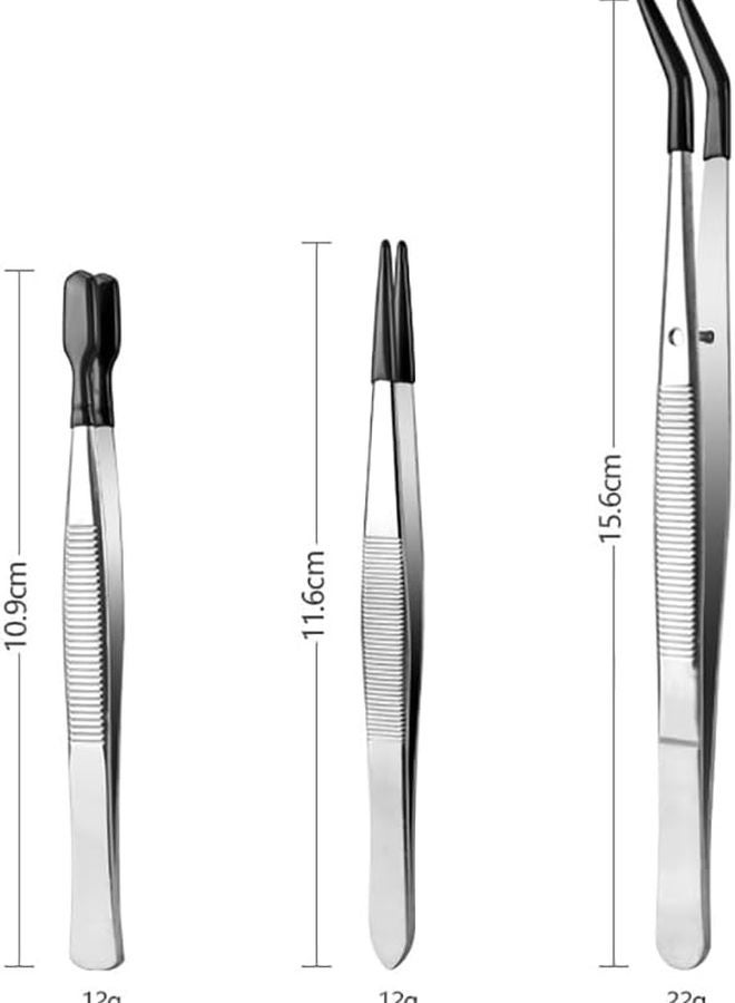3 Pcs Silicone Tipped Tweezers Set Fine Tip Straight Long Bent Non Marring - Image 3