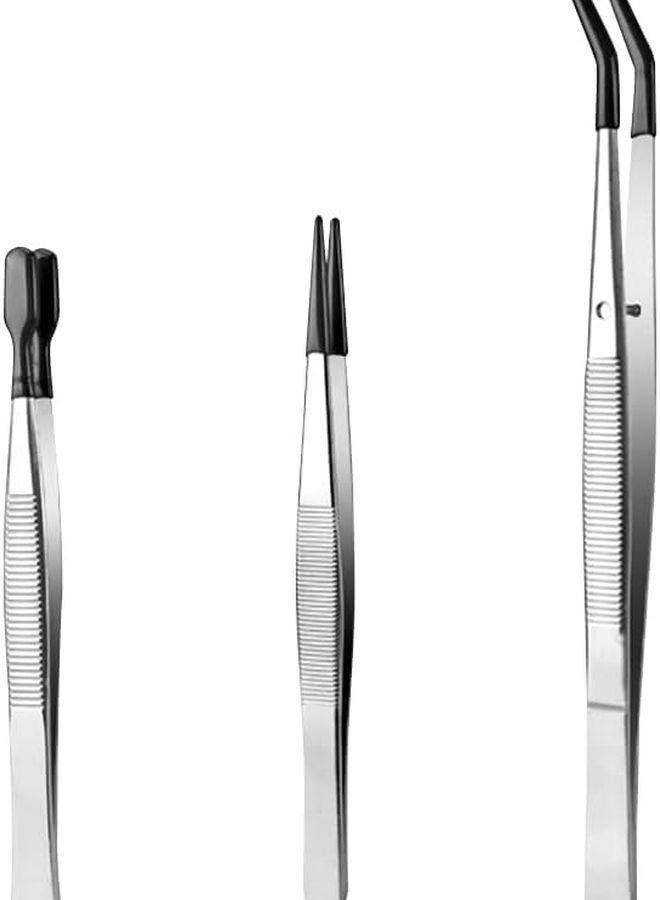 3 Pcs Silicone Tipped Tweezers Set Fine Tip Straight Long Bent Non Marring - Image 2
