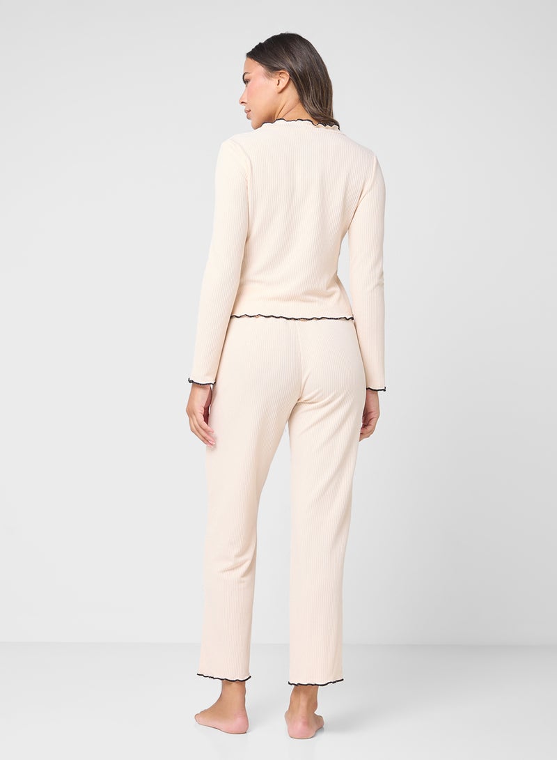 Ginger Button Down Pyjama Set With Contrast Trim - Image 2