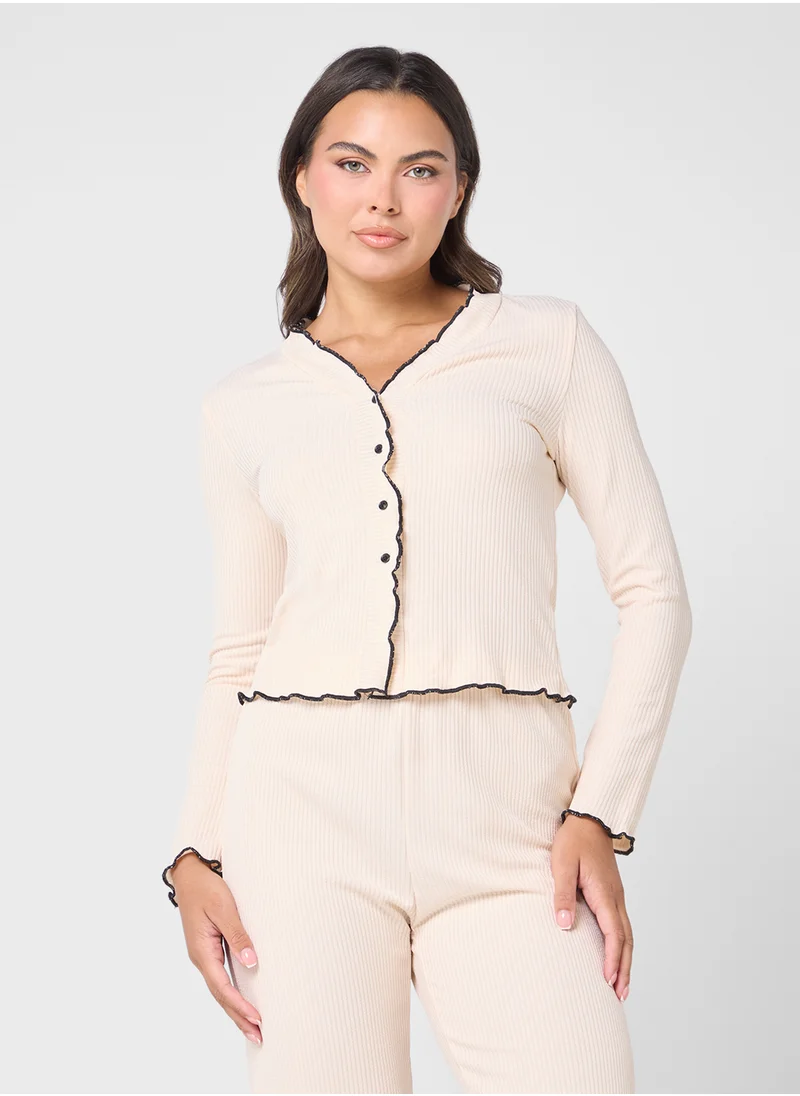 Ginger Button Down Pyjama Set With Contrast Trim