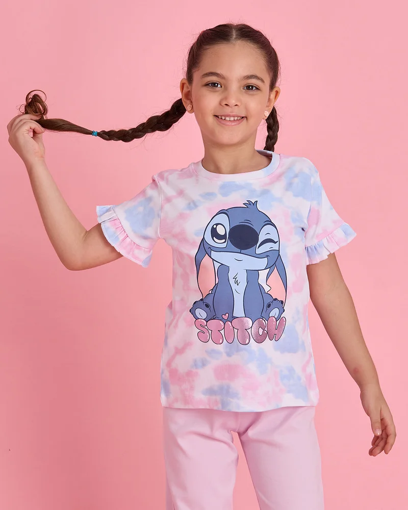 Redtag Girls Pink Stitch Printed Pyjama Set