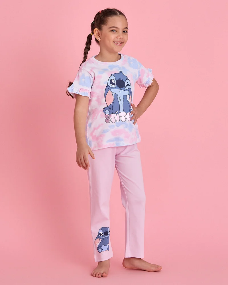 Redtag Girls Pink Stitch Printed Pyjama Set