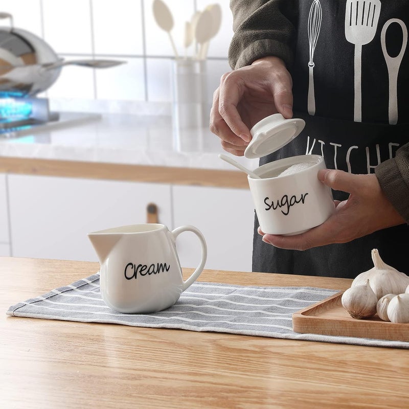 ONTUBE Porcelain Sugar and Creamer Set of 3,White - Image 2