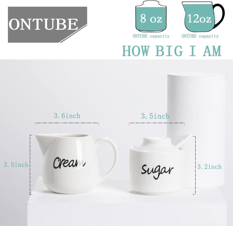ONTUBE Porcelain Sugar and Creamer Set of 3,White - Image 3