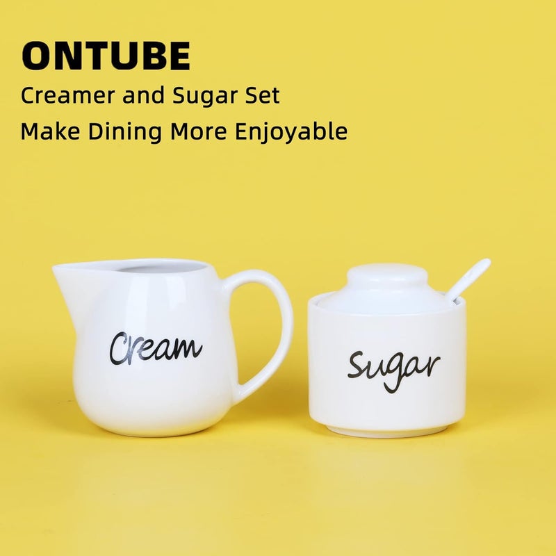 ONTUBE Porcelain Sugar and Creamer Set of 3,White - Image 4