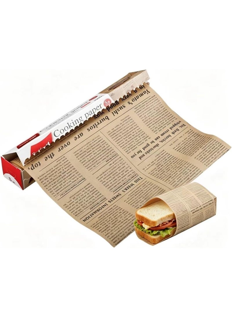 Baking Parchment Paper Roll Non Stick Baking Paper Newspaper Printing Design Food Wrapping Paper for Baking Cookies Bread Pizza Meat and Vegetables - Image 1