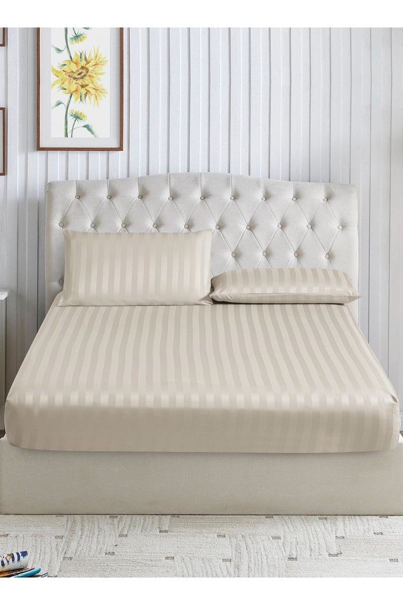 Donetella 3-Piece Striped Bedding Set – King Fitted Sheet 180x200+35 cm with All-Around Elastic & 2 Matching Pillowcases - Image 1