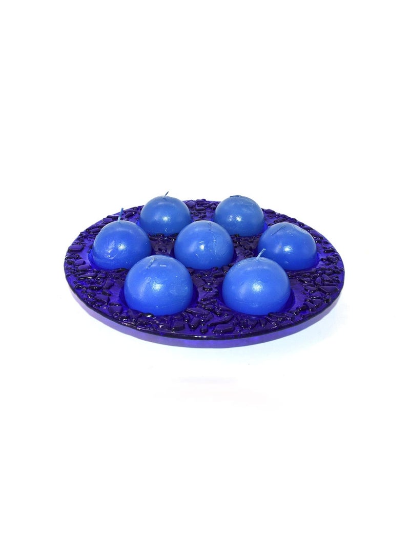 LTR 7 Piece Candle Round Blue Assorted Fixed In A Round Bottom Base Home D Cor Candle Set 