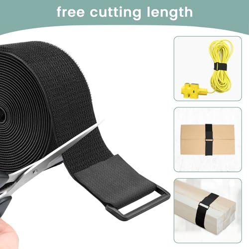 WSZJINB 2In x 16Ft Cable Straps Heavy Duty With 15 Buckles, Black Hook and Loop Straps, Reusable Cable Ties for Organizer or Storage - Image 3