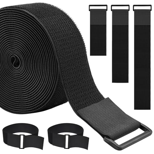 WSZJINB 2In x 16Ft Cable Straps Heavy Duty With 15 Buckles, Black Hook and Loop Straps, Reusable Cable Ties for Organizer or Storage - Image 1