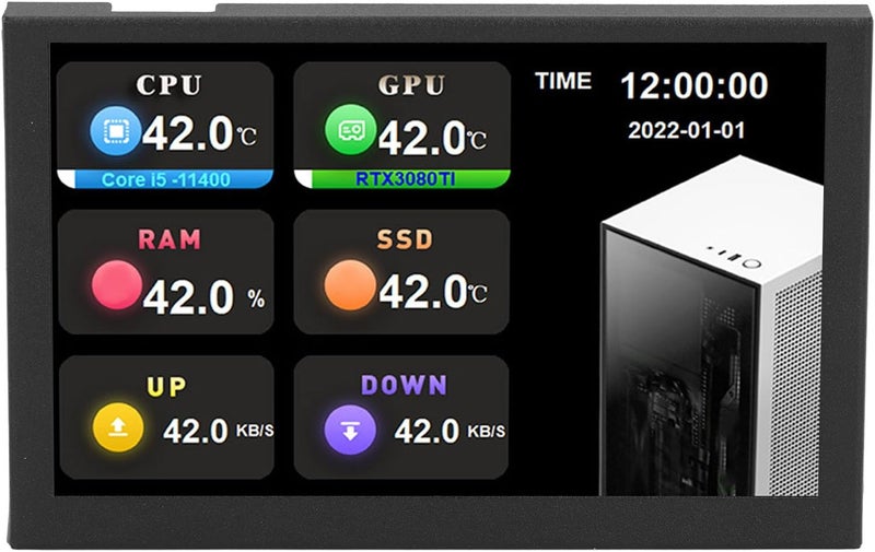 IPS USB Mini Screen 5 Inch 800x480 Resolution Type C Sub Screen PC Data Monitor for, with Aluminum Alloy Shell for Computer Temperature Display (Black) - Image 2