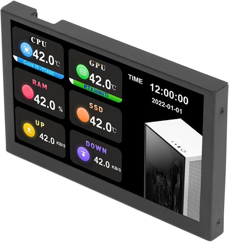 IPS USB Mini Screen 5 Inch 800x480 Resolution Type C Sub Screen PC Data Monitor for, with Aluminum Alloy Shell for Computer Temperature Display (Black) - Image 5