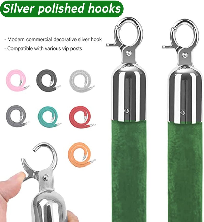 Rope barrier, Crowd Control Ropes Barrier 2 Pack Velvet Rope for Grand Openings, Stanchion Hanging with Hooks(Green,9ft/274cm) - Image 4