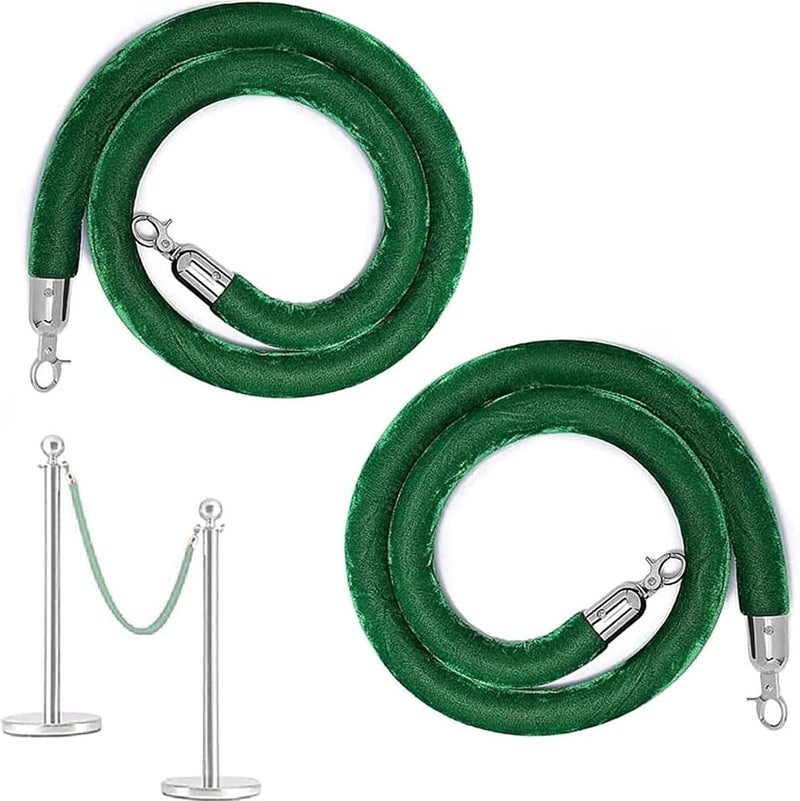 Rope barrier, Crowd Control Ropes Barrier 2 Pack Velvet Rope for Grand Openings, Stanchion Hanging with Hooks(Green,9ft/274cm) - Image 1