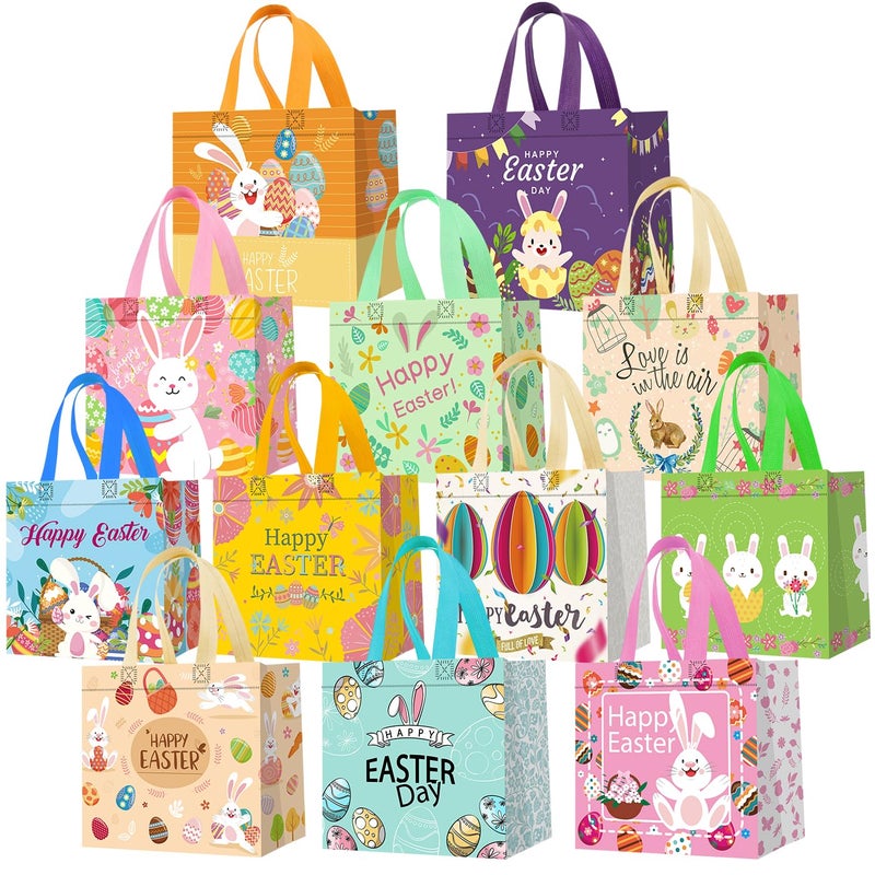 DECHISY 12Pack Easter Bags with Handles for Kids, Bunny Carrot Chick Reusable Easter Egg Hunt Bags, Non-Woven Easter Baskets for Gifts Wrapping, Easter Egg Hunt, Easter Party Favors, 8.3Ã—7.9Ã—5.9inch - Image 1