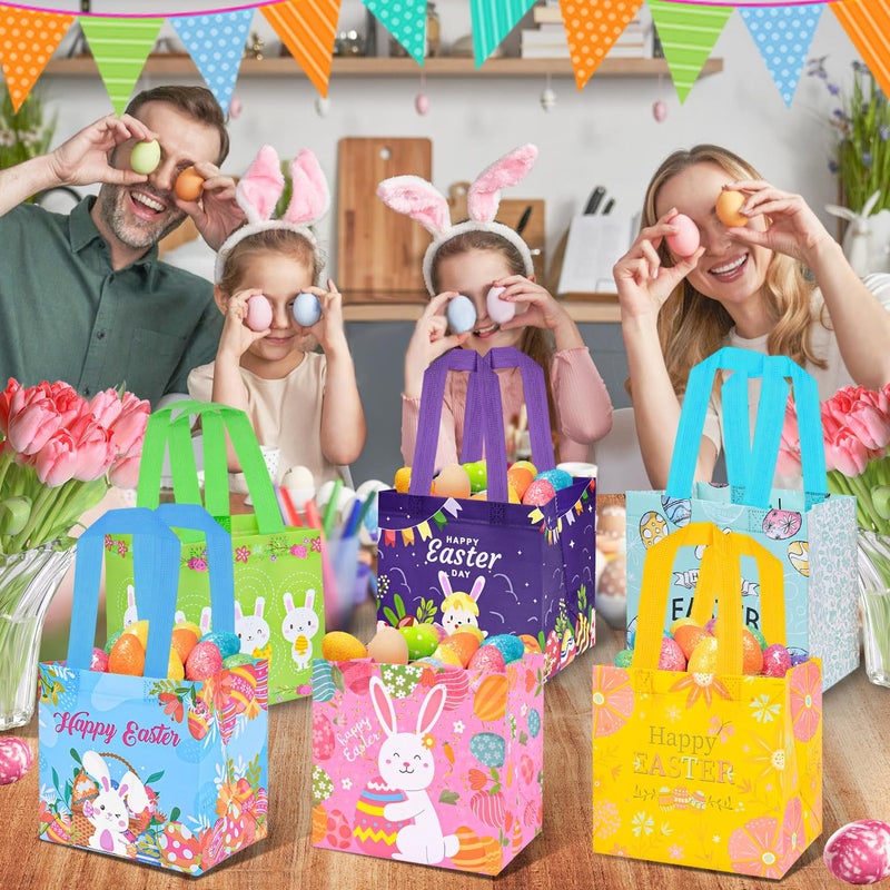 DECHISY 12Pack Easter Bags with Handles for Kids, Bunny Carrot Chick Reusable Easter Egg Hunt Bags, Non-Woven Easter Baskets for Gifts Wrapping, Easter Egg Hunt, Easter Party Favors, 8.3Ã—7.9Ã—5.9inch - Image 5