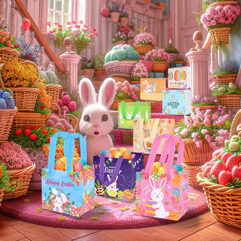 DECHISY 12Pack Easter Bags with Handles for Kids, Bunny Carrot Chick Reusable Easter Egg Hunt Bags, Non-Woven Easter Baskets for Gifts Wrapping, Easter Egg Hunt, Easter Party Favors, 8.3Ã—7.9Ã—5.9inch - Image 3