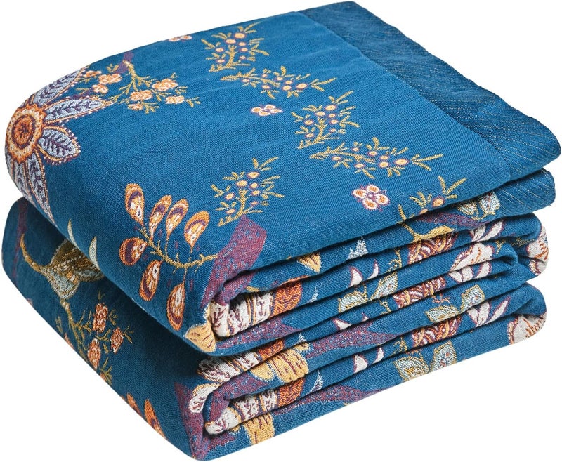 LUTBM Boho Throw Blanket for Bed Cotton Blankets Twin Size for Bedroom Living Room All Season Lightweight Floral Embroidery Quilt for Couch Sofa Chair 60"x80" - Image 1