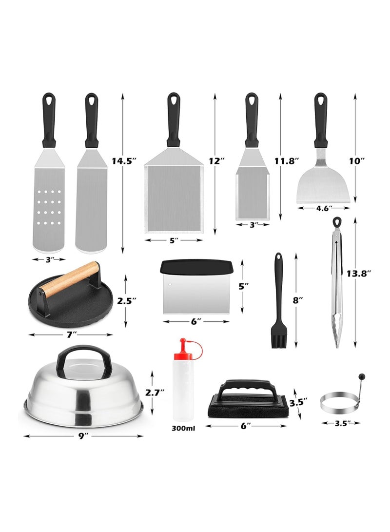 Soofam طقم ملحقات الشواية مكون من 27 قطعة، أدوات تيبانياكي للطهي على السطح المسطح، قبة ذوبان من الفولاذ المقاوم للصدأ، ملعقات معدنية، ضاغط لحم الخنزير للشواء في الهواء الطلق، متين وآمن في غسالة الصحون - Image 2