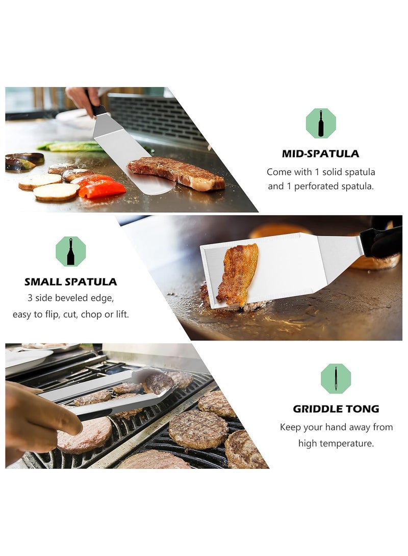 Soofam طقم ملحقات الشواية مكون من 27 قطعة، أدوات تيبانياكي للطهي على السطح المسطح، قبة ذوبان من الفولاذ المقاوم للصدأ، ملعقات معدنية، ضاغط لحم الخنزير للشواء في الهواء الطلق، متين وآمن في غسالة الصحون - Image 3