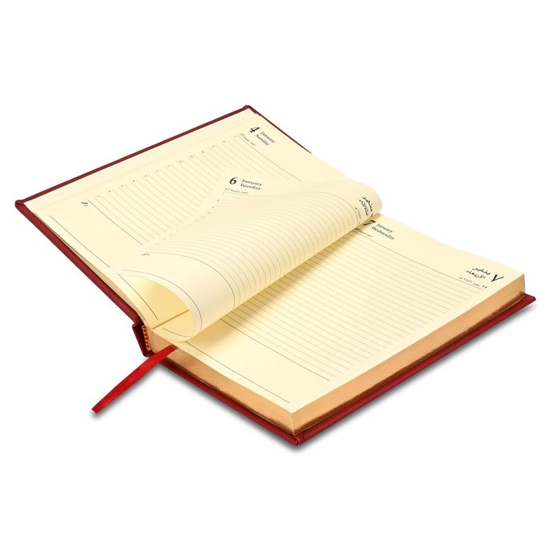 FIS 2026 Golden A5 Diary, 148x210mm, 1 Side Padded Italian PU Cover Materials, Gold Gilded Edges, 1 Day a Page Format, Arabic/English, 70gsm Italian Ivory Paper, Maroon Cover-FSDI20AEG26MR - Image 4